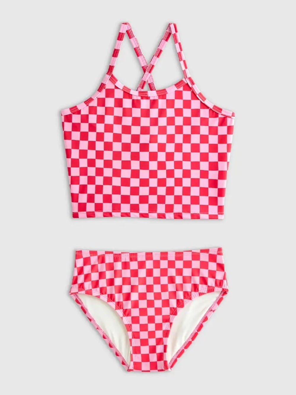 NWT QUINCE Tankini Swimsuit 3T Pink Check 9804